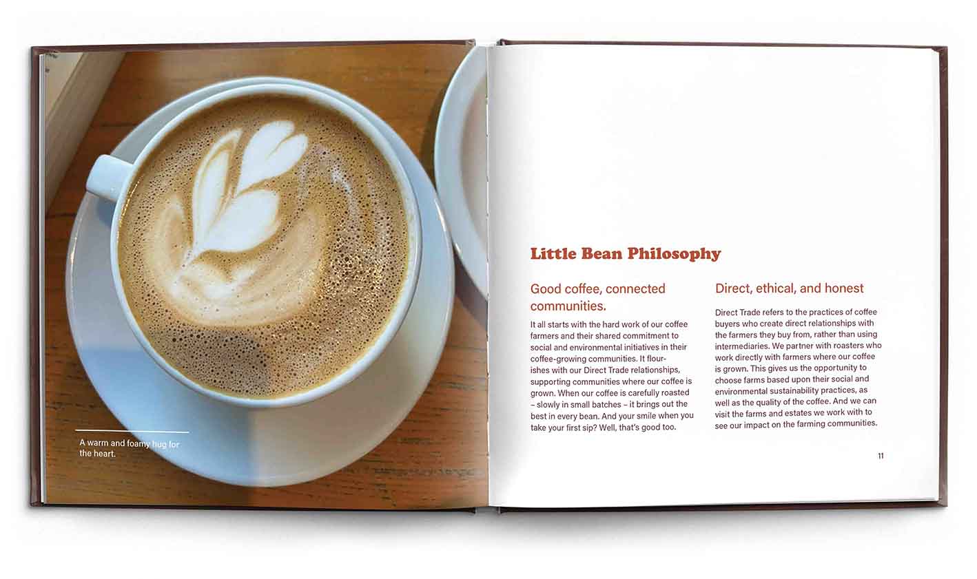 LB spread showcasing Little Bean's philosophy around business and coffee.