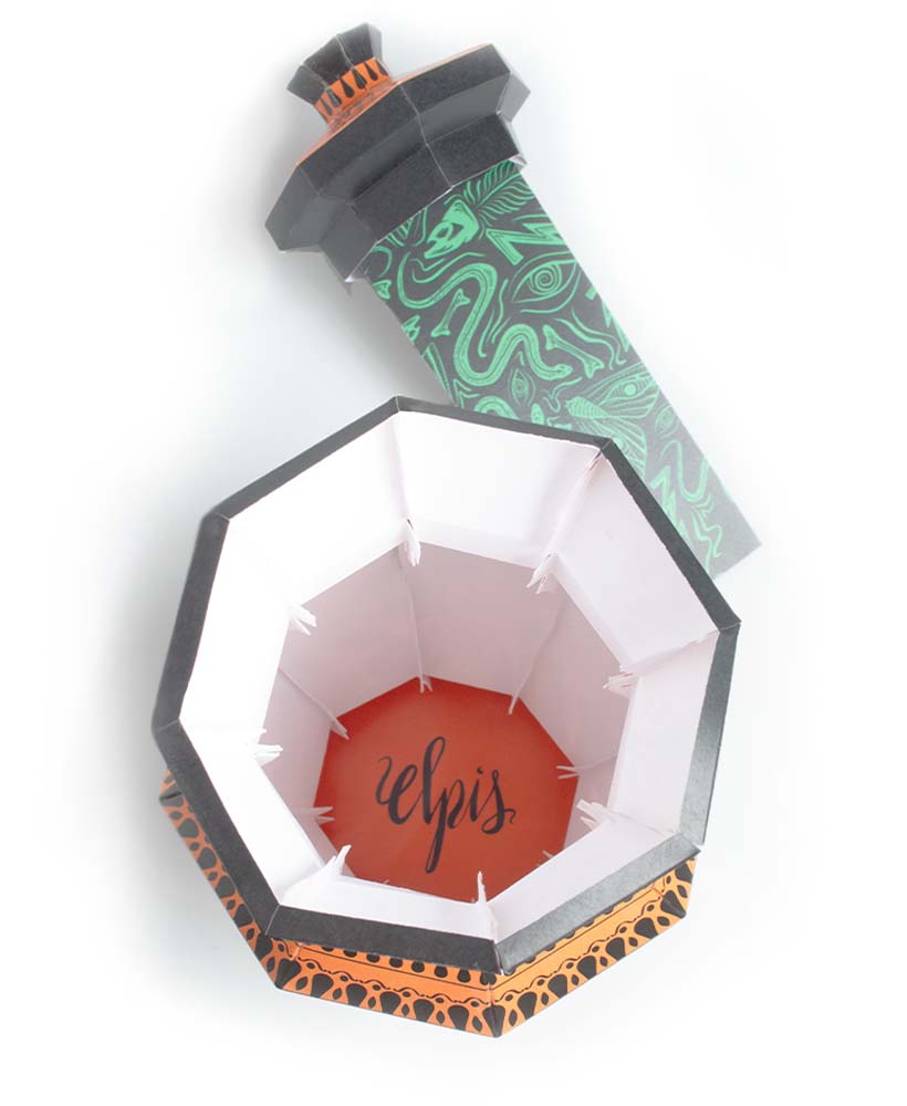 An open paper jar depicting the myth of Pandora's creation