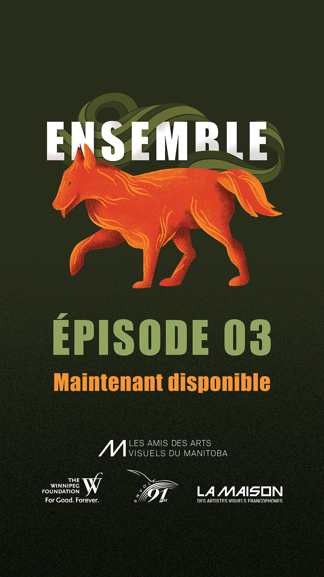Episode 03 written in light green on a dark green background with illustration of an orange fox