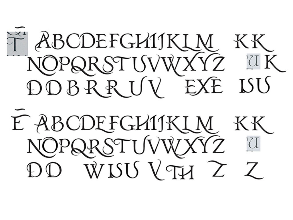 Process work of Wisteria Old Style ornamental glyphs
