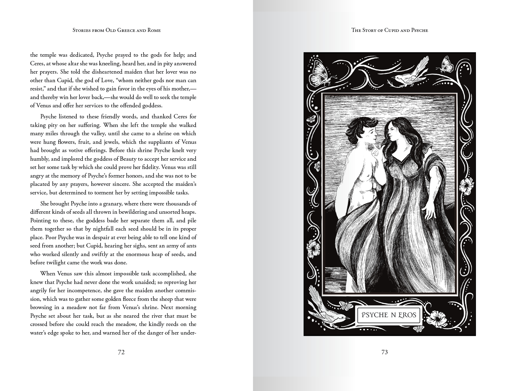 Book Spread with full page illustration of Psyche and Eros